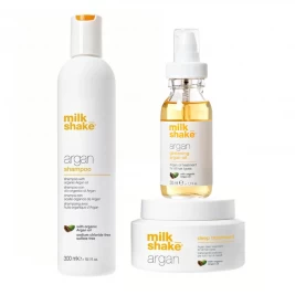 Milk Shake Argan - Pachet hidratant cu ulei de argan sh 300ml + treat 200ml + ulei 50ml