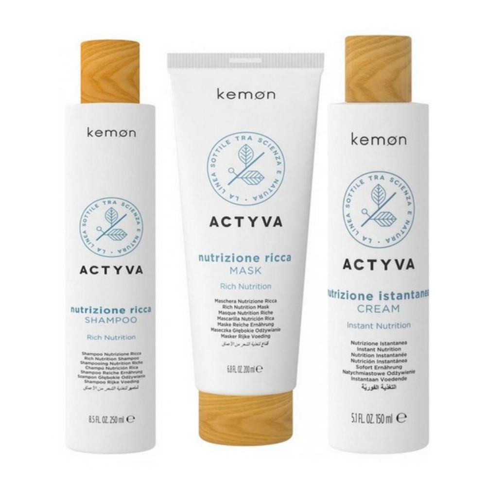 Kemon Actyva Nutrizione - Pachet de hidratare intensa pentru par foarte uscat (sampon 250ml,masca 200ml,cream 150ml)