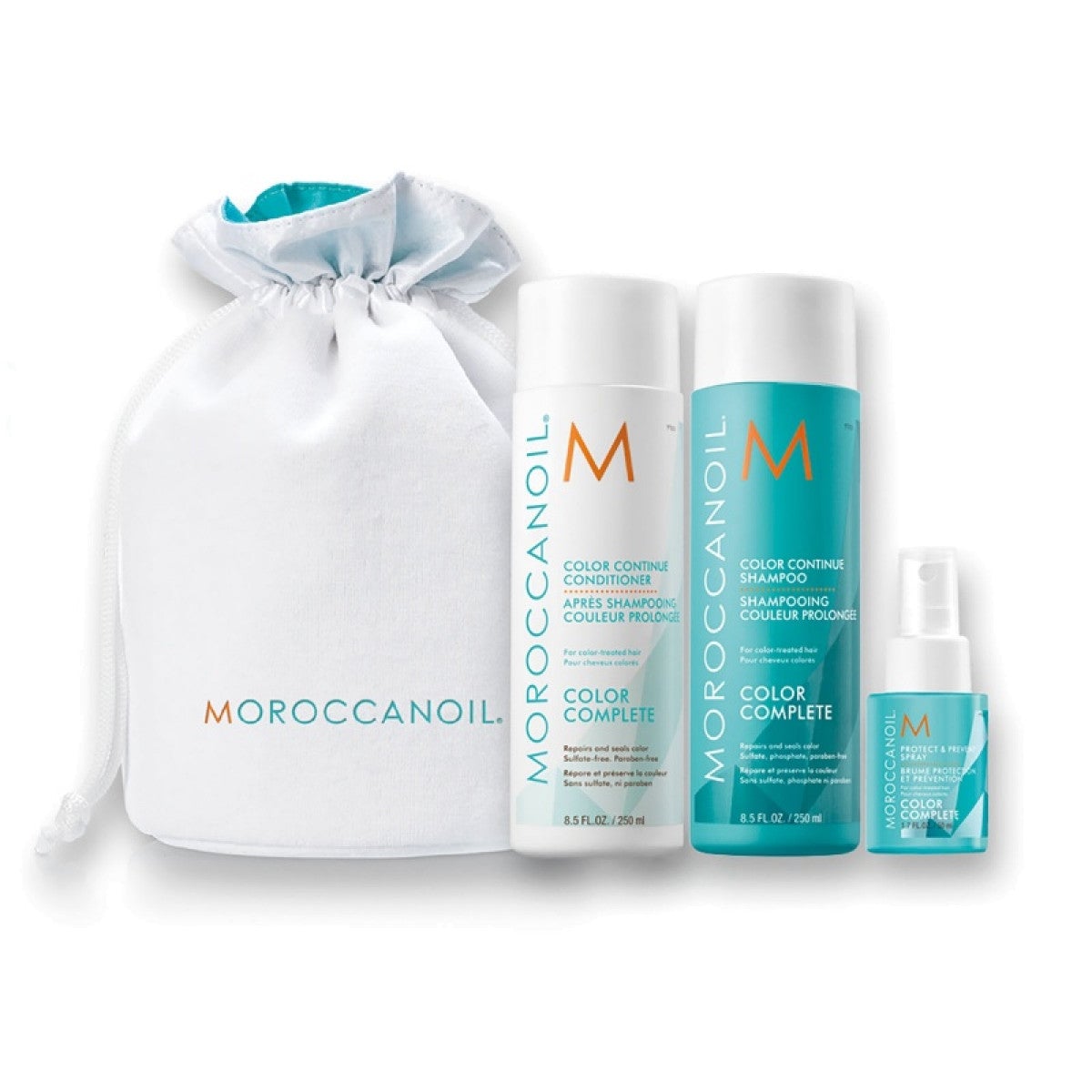 Moroccanoil Pachet Color Complete pentru par vopsit sampon,balsam si spray protect, in saculet haircare.ro imagine noua