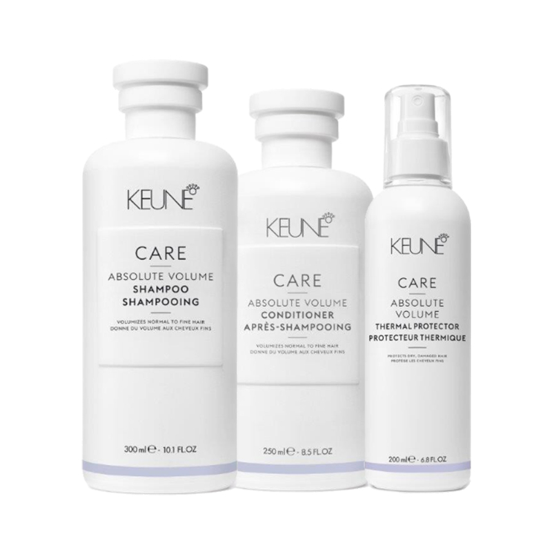 Keune Absolute Volume Pachet pentru par fara volum (sampon 300ml + balsam 250ml + spray protectie termica 200ml)  haircare.ro imagine noua